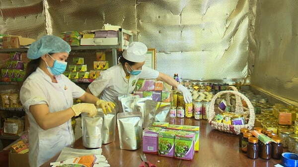 Thành viên HỢP TÁC XÃ NÔNG NGHIỆP TÂN THÀNH đóng gói sản phẩm tinh bột nghệ